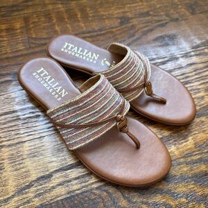 Italian Shoemakers Tan Leather Slide Sandals with Multi-Color Straps size 7